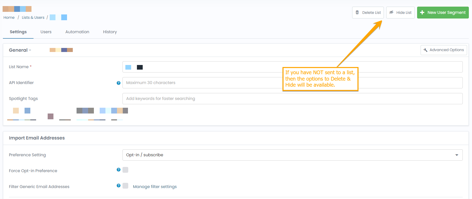 Removing or Hiding an Unused Email List